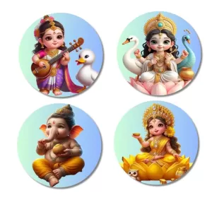 Saraswati, Ganesha, And Lakshmi. Fridge Magnets – 4 Piece Set | 3 Inch Round Wall Fridge Decor (F22781) Saraswati, Ganesha, And Lakshmi. Fridge Magnets – 4 Piece Set | 3 Inch Round Wall Fridge Decor (F22781)