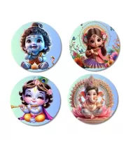 Saraswati, Lakshmi, And Ganesha. Fridge Magnets Ã¢â‚¬â€œ 4 Piece Set | 3 Inch Round Wall Fridge Decor (F22782)