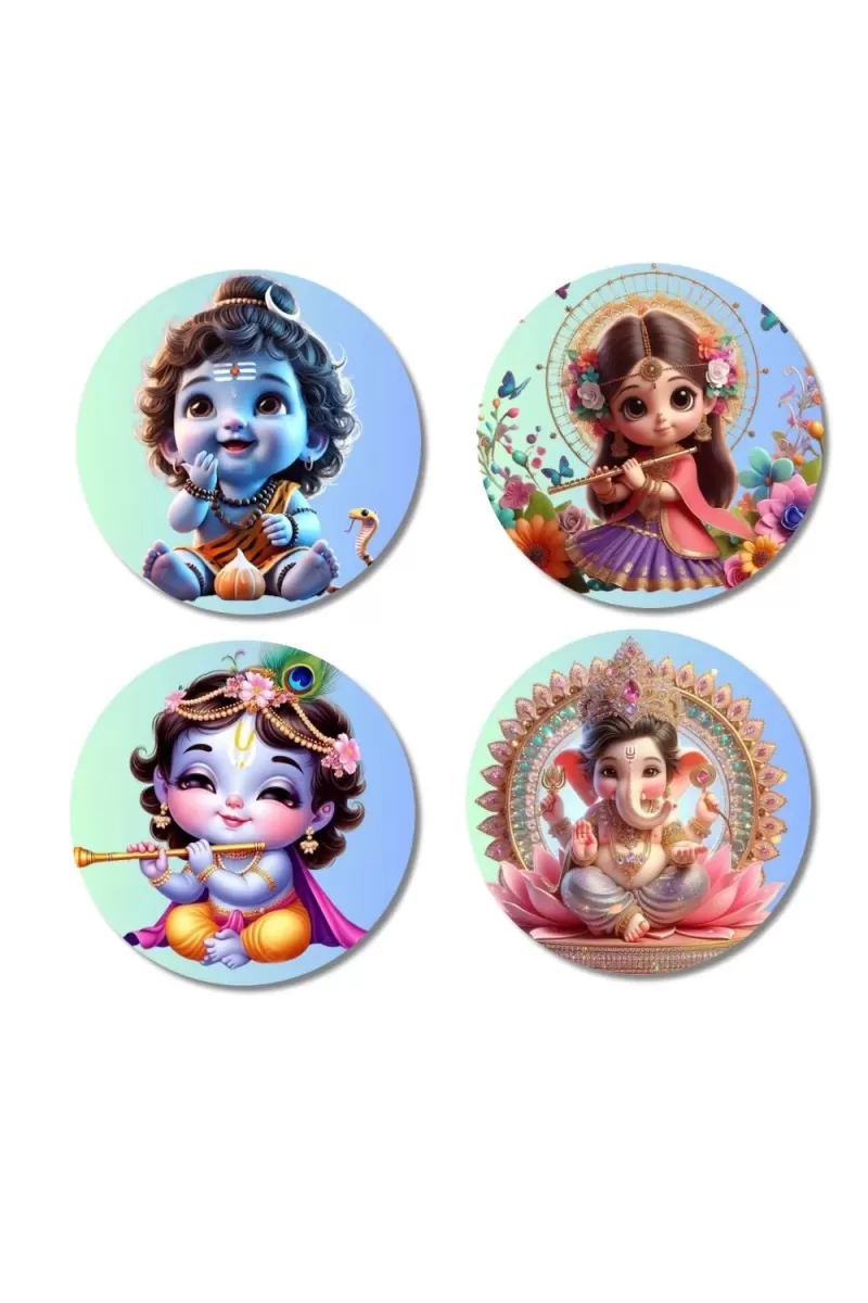 Saraswati, Lakshmi, And Ganesha. Fridge Magnets Ã¢â‚¬â€œ 4 Piece Set | 3 Inch Round Wall Fridge Decor (F22782)