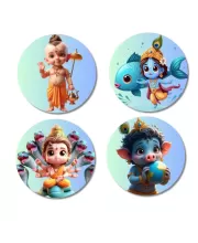 Krishna, Radha, Ganesha, Vamana, Vishnu Fridge Magnets Ã¢â‚¬â€œ 4 Piece Set | 3 Inch Round Wall Fridge Decor (F22783)