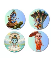 Vishnu, Krishna, And Vamana. Fridge Magnets Ã¢â‚¬â€œ 4 Piece Set | 3 Inch Round Wall Fridge Decor (F22784)