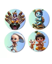 Vishnu, Krishna, And Vamana. Fridge Magnets Ã¢â‚¬â€œ 4 Piece Set | 3 Inch Round Wall Fridge Decor (F22785)