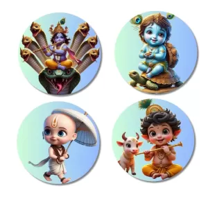 Vishnu, Krishna, And Vamana. Fridge Magnets – 4 Piece Set | 3 Inch Round Wall Fridge Decor (F22785) Vishnu, Krishna, And Vamana. Fridge Magnets – 4 Piece Set | 3 Inch Round Wall Fridge Decor (F22785)