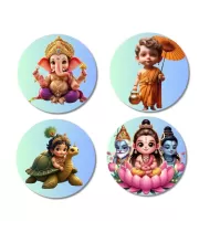 Ganesha, Vamana, Vishnu, And The Trimurti Fridge Magnets Ã¢â‚¬â€œ 4 Piece Set | 3 Inch Round Wall Fridge Decor (F22786)