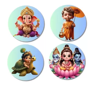 Ganesha, Vamana, Vishnu, And The Trimurti Fridge Magnets Ã¢â‚¬â€œ 4 Piece Set | 3 Inch Round Wall Fridge Decor (F22786)
