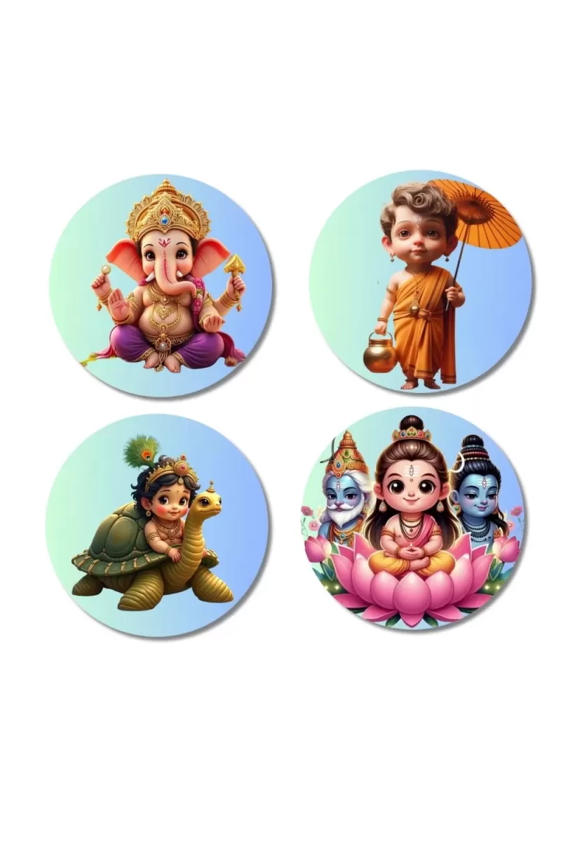 Ganesha, Vamana, Vishnu, And The Trimurti Fridge Magnets Ã¢â‚¬â€œ 4 Piece Set | 3 Inch Round Wall Fridge Decor (F22786)