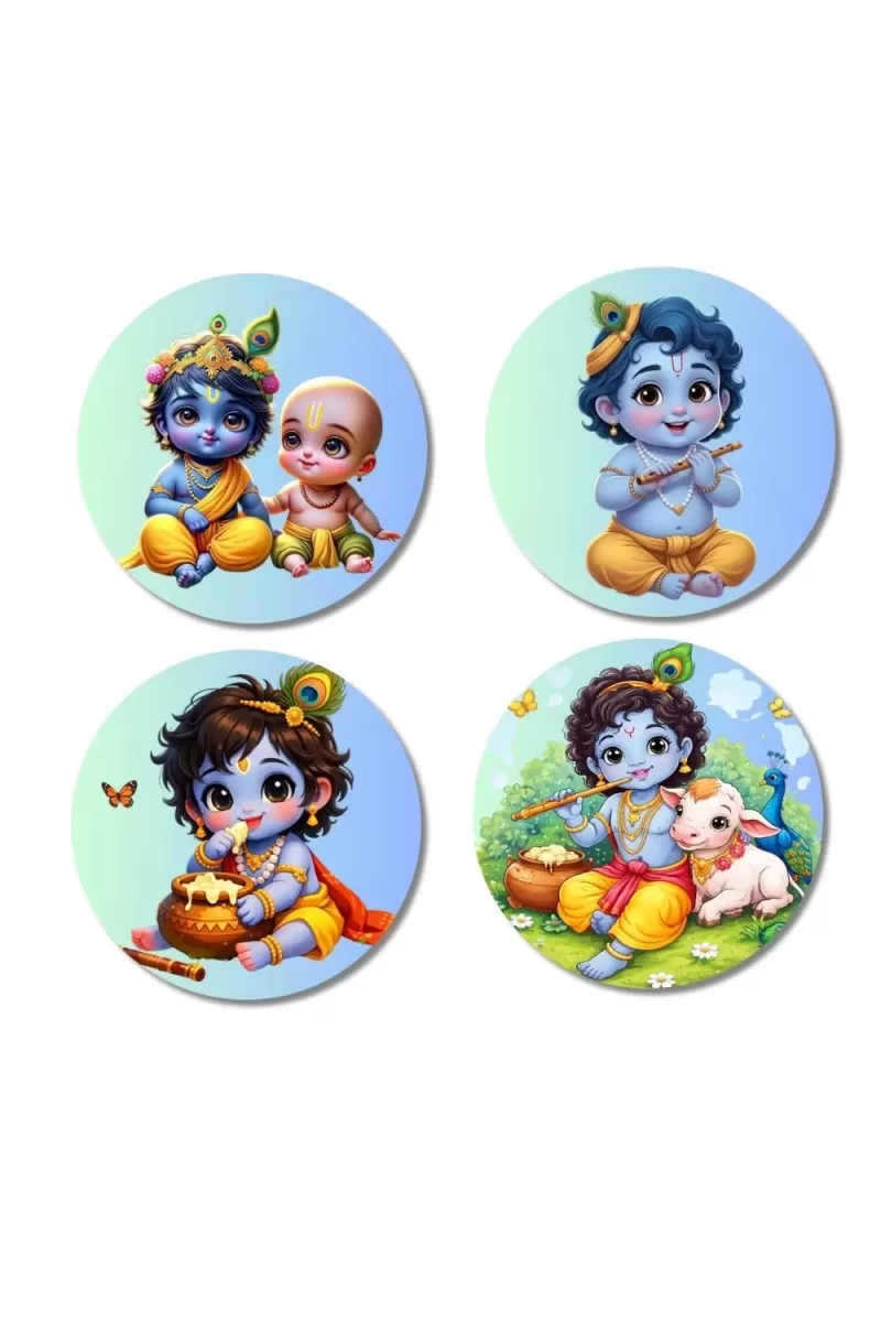 Krishna Fridge Magnets Ã¢â‚¬â€œ 4 Piece Set | 3 Inch Round Wall Fridge Decor (F22787)