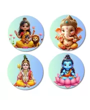 Durga, Ganesha, Rama, And Vishnu. Fridge Magnets Ã¢â‚¬â€œ 4 Piece Set | 3 Inch Round Wall Fridge Decor (F22788)