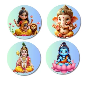 Durga, Ganesha, Rama, And Vishnu. Fridge Magnets – 4 Piece Set | 3 Inch Round Wall Fridge Decor (F22788) Durga, Ganesha, Rama, And Vishnu. Fridge Magnets – 4 Piece Set | 3 Inch Round Wall Fridge Decor (F22788)