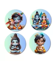 Durga, Ganesha, Rama, And Vishnu. Fridge Magnets Ã¢â‚¬â€œ 4 Piece Set | 3 Inch Round Wall Fridge Decor (F22789)