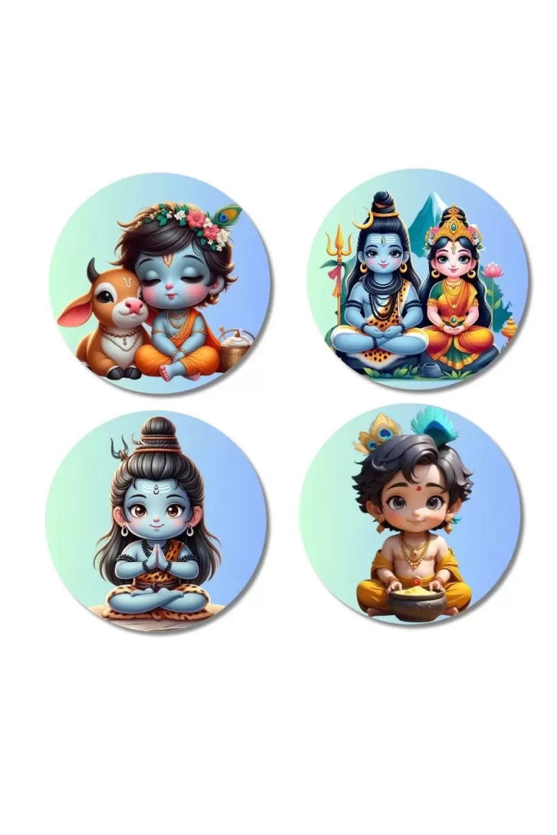Durga, Ganesha, Rama, And Vishnu. Fridge Magnets Ã¢â‚¬â€œ 4 Piece Set | 3 Inch Round Wall Fridge Decor (F22789)