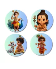 Krishna, Radha, Ganesha, And Hanuman. Fridge Magnets Ã¢â‚¬â€œ 4 Piece Set | 3 Inch Round Wall Fridge Decor (F22790)