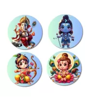 Ganesha, Shiva, Rama, And Kartikeya. Fridge Magnets Ã¢â‚¬â€œ 4 Piece Set | 3 Inch Round Wall Fridge Decor (F22791)