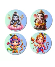 Shiva, Ganesha, Rama, And Hanuman Fridge Magnets Ã¢â‚¬â€œ 4 Piece Set | 3 Inch Round Wall Fridge Decor (F22792)