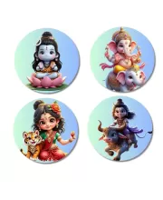 Shiva, Ganesha, Durga, And Yama. Fridge Magnets Ã¢â‚¬â€œ 4 Piece Set | 3 Inch Round Wall Fridge Decor (F22793)