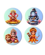 Shiva, Ganesha, Krishna, And Kartikeya. Fridge Magnets Ã¢â‚¬â€œ 4 Piece Set | 3 Inch Round Wall Fridge Decor (F22794)