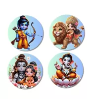 Ganesha, Shiva, Durga, Rama, And Parvati. Fridge Magnets Ã¢â‚¬â€œ 4 Piece Set | 3 Inch Round Wall Fridge Decor (F22795)