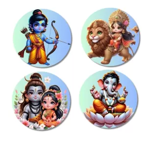 Ganesha, Shiva, Durga, Rama, And Parvati. Fridge Magnets Ã¢â‚¬â€œ 4 Piece Set | 3 Inch Round Wall Fridge Decor (F22795)