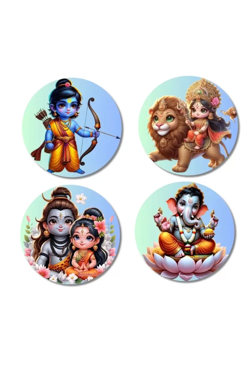 Ganesha, Shiva, Durga, Rama, And Parvati. Fridge Magnets Ã¢â‚¬â€œ 4 Piece Set | 3 Inch Round Wall Fridge Decor (F22795)