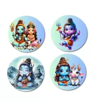 Shiva And Parvati. Fridge Magnets Ã¢â‚¬â€œ 4 Piece Set | 3 Inch Round Wall Fridge Decor (F22796)