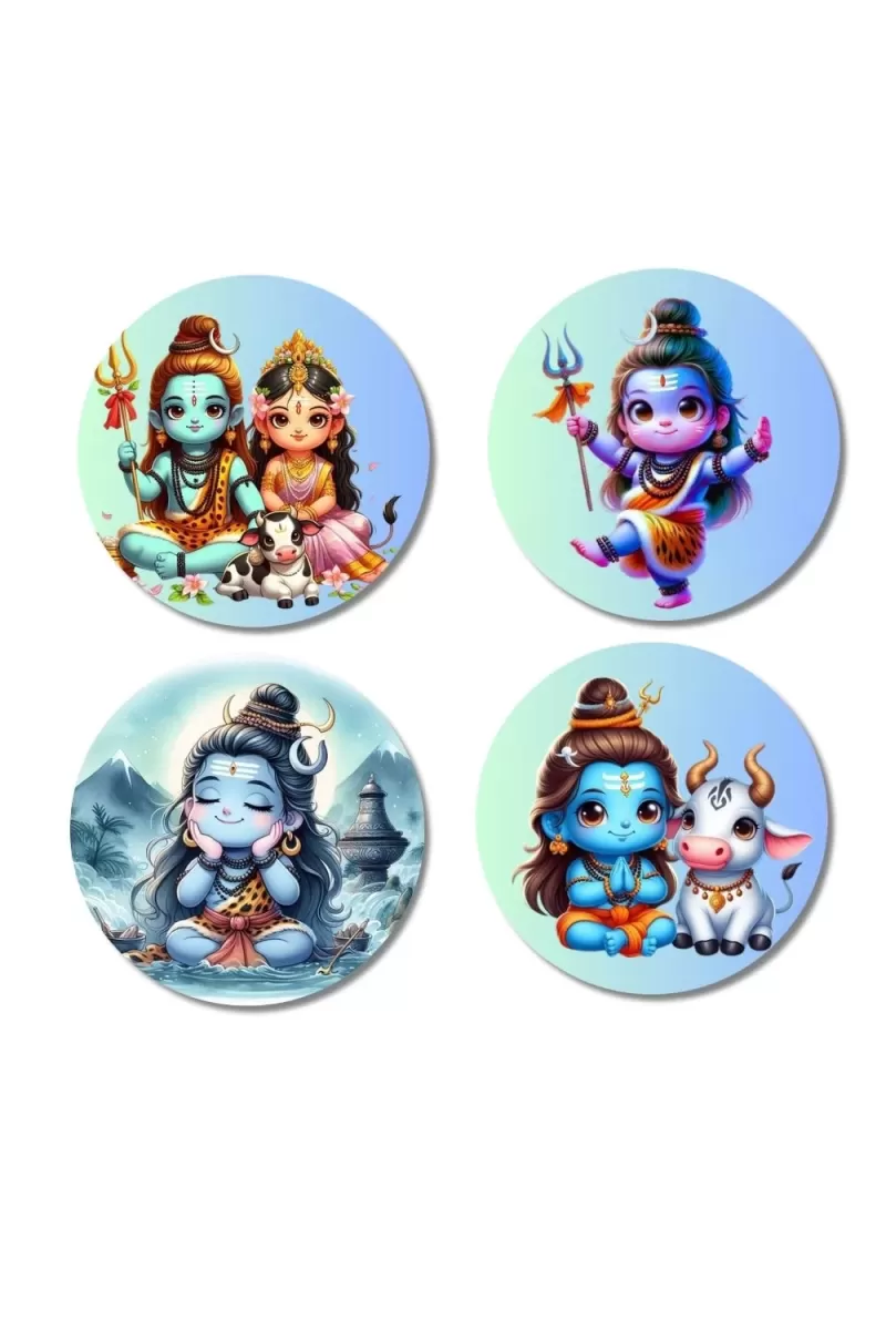 Shiva And Parvati. Fridge Magnets Ã¢â‚¬â€œ 4 Piece Set | 3 Inch Round Wall Fridge Decor (F22796)