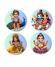 Kartikeya, Shiva, Parvati, Durga, And Ganesha. Fridge Magnets Ã¢â‚¬â€œ 4 Piece Set | 3 Inch Round Wall Fridge Decor (F22797)