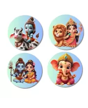 Krishna, Rama, And Ganesha. Fridge Magnets Ã¢â‚¬â€œ 4 Piece Set | 3 Inch Round Wall Fridge Decor (F22798)