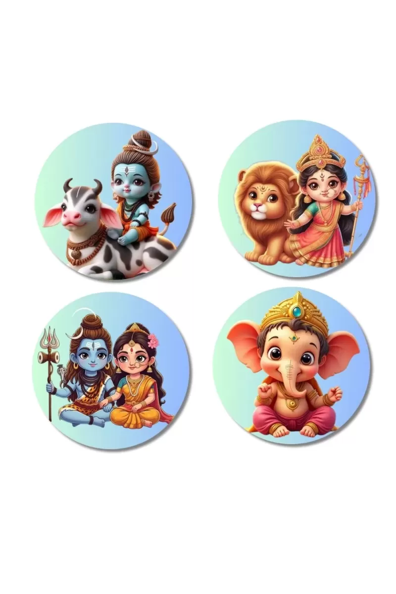 Krishna, Rama, And Ganesha. Fridge Magnets Ã¢â‚¬â€œ 4 Piece Set | 3 Inch Round Wall Fridge Decor (F22798)