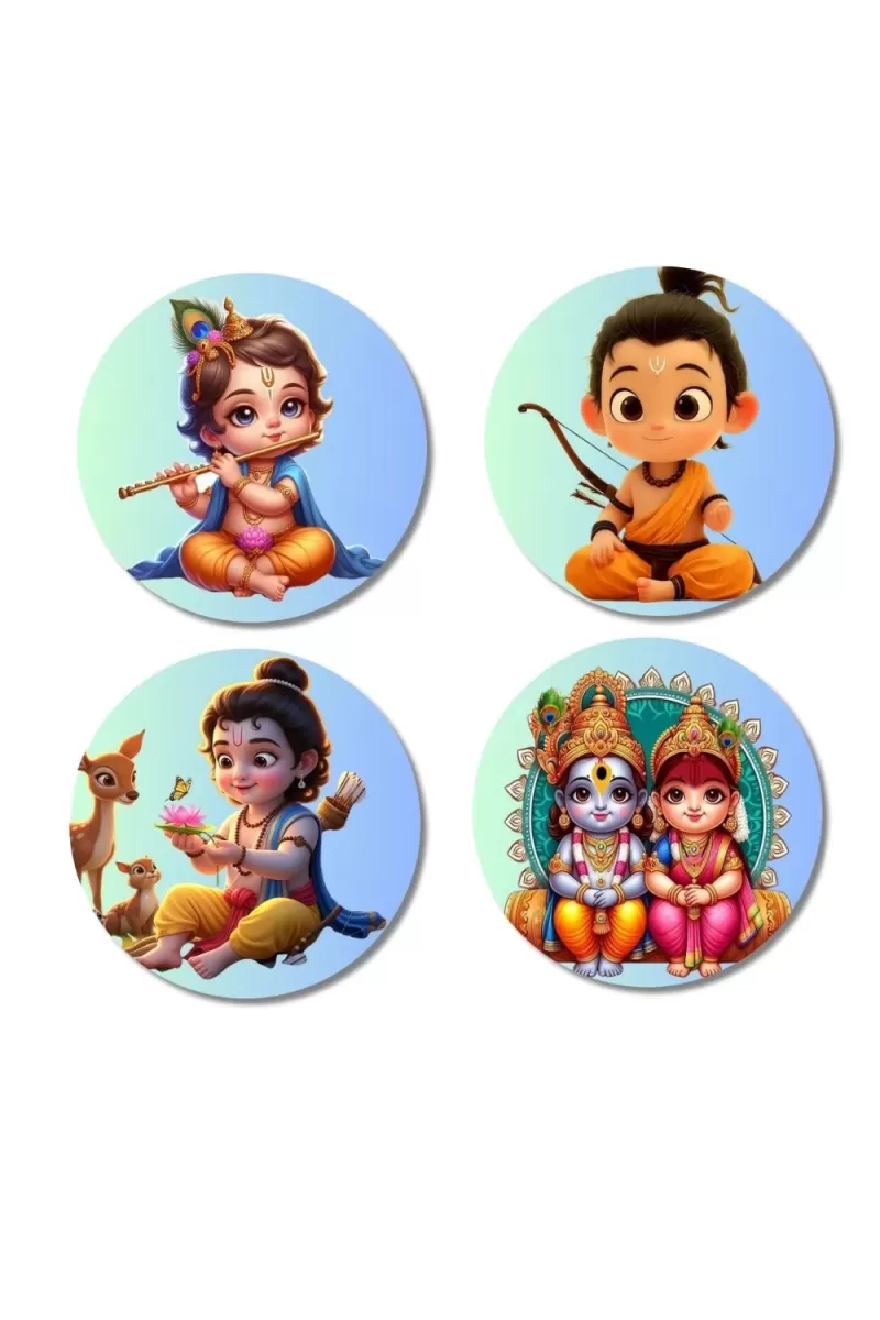 Krishna, Shiva, Parvati, Durga, Ganesha, Rama, And Sita. Fridge Magnets Ã¢â‚¬â€œ 4 Piece Set | 3 Inch Round Wall Fridge Decor (F22799)