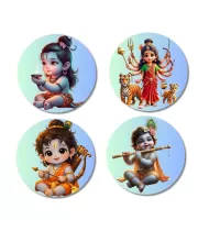 Shiva, Durga, Rama, And Krishna. Fridge Magnets Ã¢â‚¬â€œ 4 Piece Set | 3 Inch Round Wall Fridge Decor (F22800)