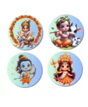 Vaikuntha (Vishnu), Krishna, Rama, And Durga. Fridge Magnets Ã¢â‚¬â€œ 4 Piece Set | 3 Inch Round Wall Fridge Decor (F22801)