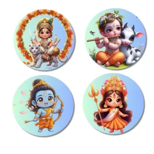 Vaikuntha (Vishnu), Krishna, Rama, And Durga. Fridge Magnets – 4 Piece Set | 3 Inch Round Wall Fridge Decor (F22801) Vaikuntha (Vishnu), Krishna, Rama, And Durga. Fridge Magnets – 4 Piece Set | 3 Inch Round Wall Fridge Decor (F22801)