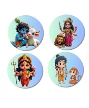 Krishna, Durga, Rama, And Hanuman. Fridge Magnets Ã¢â‚¬â€œ 4 Piece Set | 3 Inch Round Wall Fridge Decor (F22802)