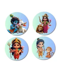 Krishna, Durga, Rama, And Hanuman. Fridge Magnets Ã¢â‚¬â€œ 4 Piece Set | 3 Inch Round Wall Fridge Decor (F22802)