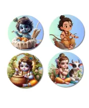 Krishna, Rama, And Hanuman. Fridge Magnets Ã¢â‚¬â€œ 4 Piece Set | 3 Inch Round Wall Fridge Decor (F22803)