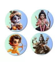 Krishna, Rama, And Shiva. Fridge Magnets Ã¢â‚¬â€œ 4 Piece Set | 3 Inch Round Wall Fridge Decor (F22804)