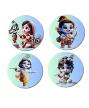 Krishna, Radha, And Rama. Fridge Magnets Ã¢â‚¬â€œ 4 Piece Set | 3 Inch Round Wall Fridge Decor (F22805)
