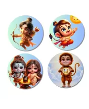 Rama, Hanuman, Shiva, And Parvati. Fridge Magnets Ã¢â‚¬â€œ 4 Piece Set | 3 Inch Round Wall Fridge Decor (F22806)