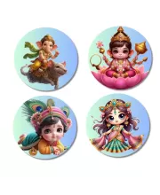 Ganesha, Lakshmi, Krishna, And Saraswati. Fridge Magnets Ã¢â‚¬â€œ 4 Piece Set | 3 Inch Round Wall Fridge Decor (F22807)