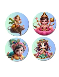Ganesha, Lakshmi, Krishna, And Saraswati. Fridge Magnets Ã¢â‚¬â€œ 4 Piece Set | 3 Inch Round Wall Fridge Decor (F22807)