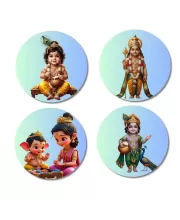Krishna, Rama, Ganesha, And Parvati. Fridge Magnets Ã¢â‚¬â€œ 4 Piece Set | 3 Inch Round Wall Fridge Decor (F22809)