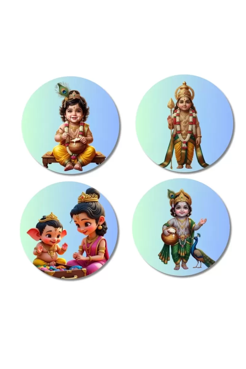 Krishna, Rama, Ganesha, And Parvati. Fridge Magnets Ã¢â‚¬â€œ 4 Piece Set | 3 Inch Round Wall Fridge Decor (F22809)
