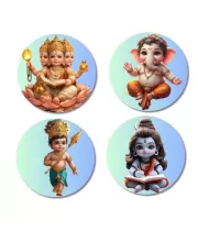 Brahma, Ganesha, Kartikeya, And Shiva. Fridge Magnets Ã¢â‚¬â€œ 4 Piece Set | 3 Inch Round Wall Fridge Decor (F22810)