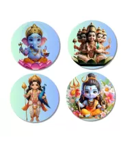 Brahma, Ganesha, Kartikeya, And Shiva. Fridge Magnets Ã¢â‚¬â€œ 4 Piece Set | 3 Inch Round Wall Fridge Decor (F22811)