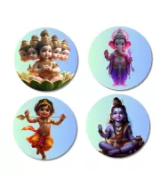 Brahma, Ganesha, Kartikeya, And Shiva. Fridge Magnets Ã¢â‚¬â€œ 4 Piece Set | 3 Inch Round Wall Fridge Decor (F22812)