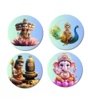 Brahma, Ganesha, Kartikeya, And Shiva. Fridge Magnets Ã¢â‚¬â€œ 4 Piece Set | 3 Inch Round Wall Fridge Decor (F22813)