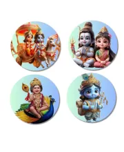 Rama, Shiva, Parvati, Kartikeya, And Krishna. Fridge Magnets Ã¢â‚¬â€œ 4 Piece Set | 3 Inch Round Wall Fridge Decor (F22814)