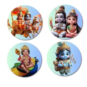 Rama, Shiva, Parvati, Kartikeya, And Krishna. Fridge Magnets – 4 Piece Set | 3 Inch Round Wall Fridge Decor (F22814) Rama, Shiva, Parvati, Kartikeya, And Krishna. Fridge Magnets – 4 Piece Set | 3 Inch Round Wall Fridge Decor (F22814)