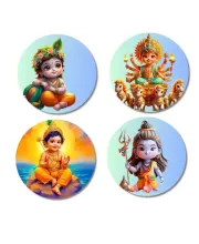 Krishna, Durga, Rama, And Shiva. Fridge Magnets Ã¢â‚¬â€œ 4 Piece Set | 3 Inch Round Wall Fridge Decor (F22815)