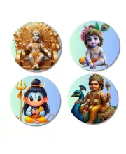 Krishna, Ganesha, Rama, And Shiva. Fridge Magnets Ã¢â‚¬â€œ 4 Piece Set | 3 Inch Round Wall Fridge Decor (F22816)